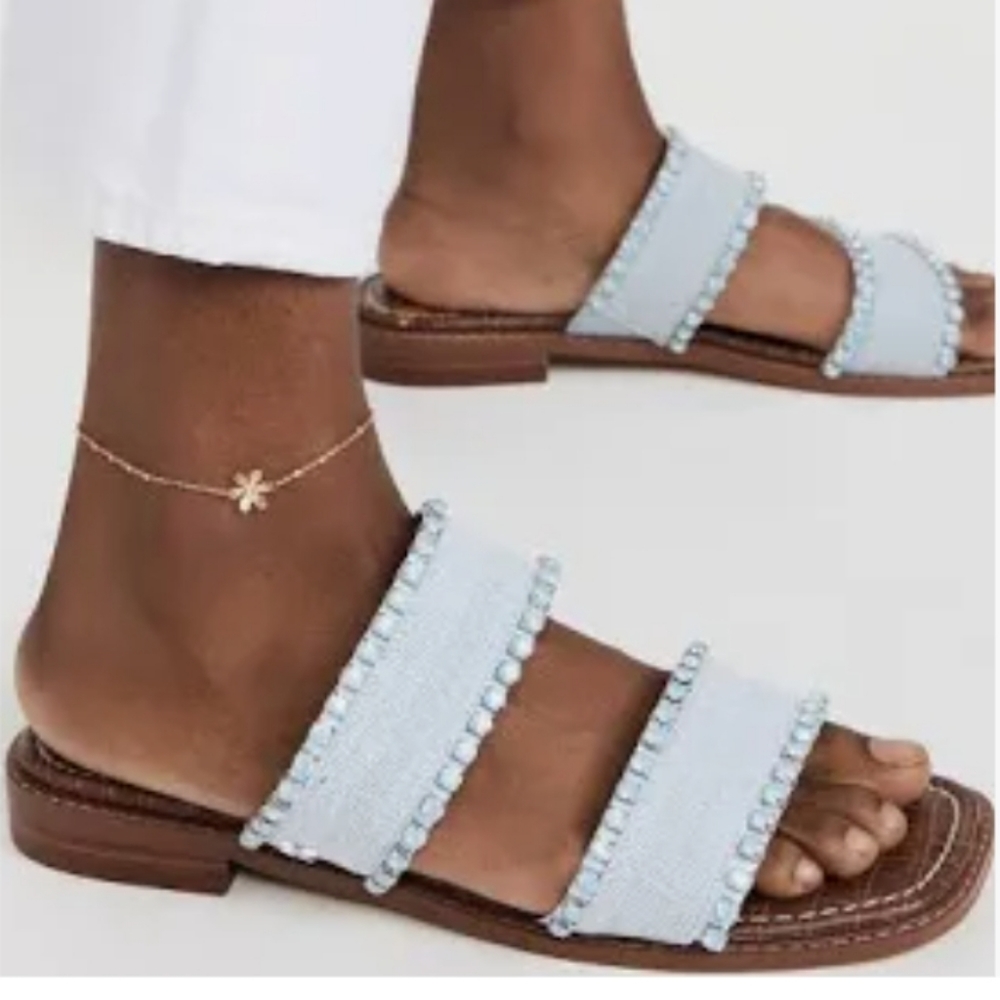 Sam Edelman Hopie Rhinestone Slide Sandals Riviera Blue 8 - Picture 2 of 6